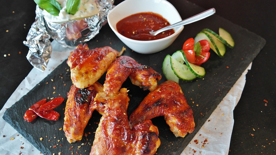 fried chicken, peppers and cucumber
